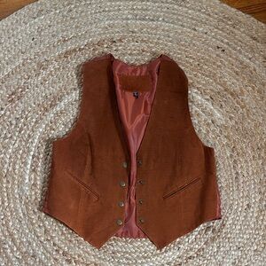 Vintage Brown Suede Vest with Button Closure